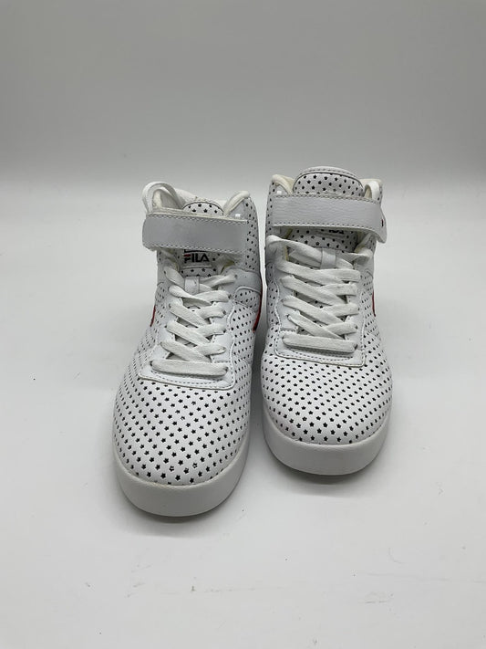 FILA Shoes Mens 5.5 White Perforated High Top Strap Athletic Casual Sneakers