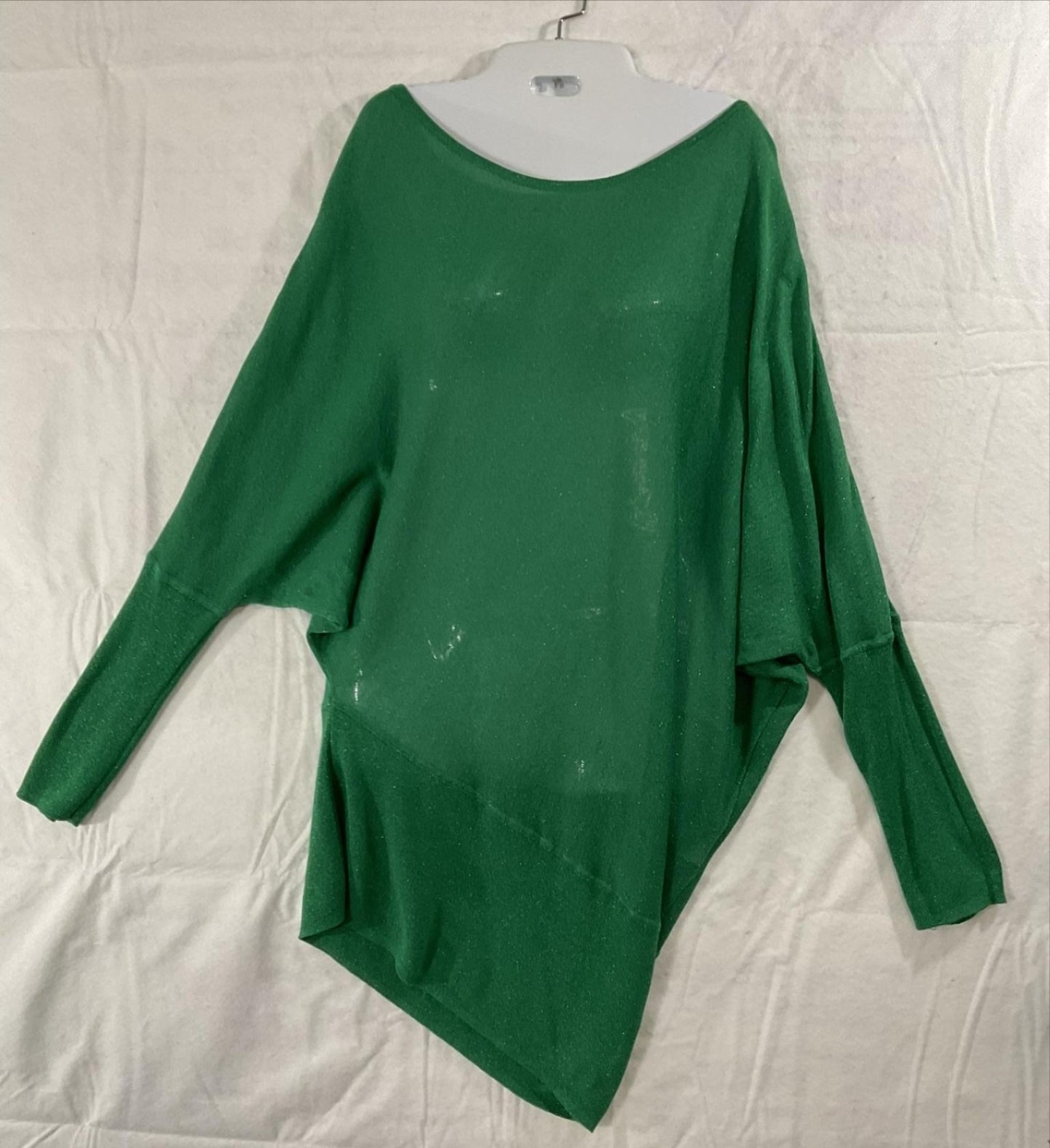 Gibson Latimer Sweater Tunic Womens XL Green Asymmetrical Dolman Knit Metallic