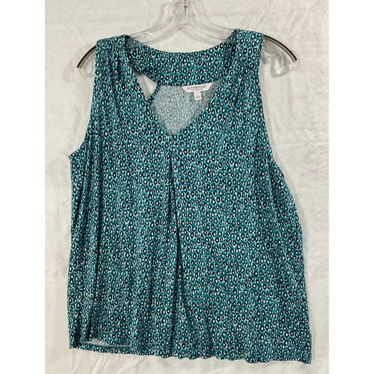 Liverpool Sleeveless Top Womens Large Teal Cheetah V-Neck Pleated NEW