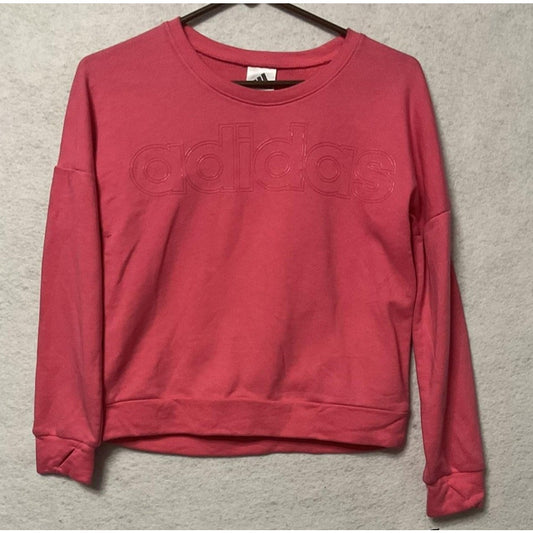 Adidas Sweatshirt Girls Large Medium Pink Logo Crewneck Pullover AA4662