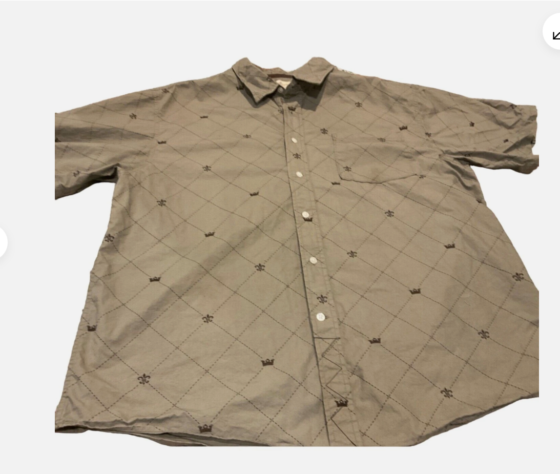 Crown Argyle Print Shirt Men 2XL Gray Short Sleeve Button Up Collared Casual VTG