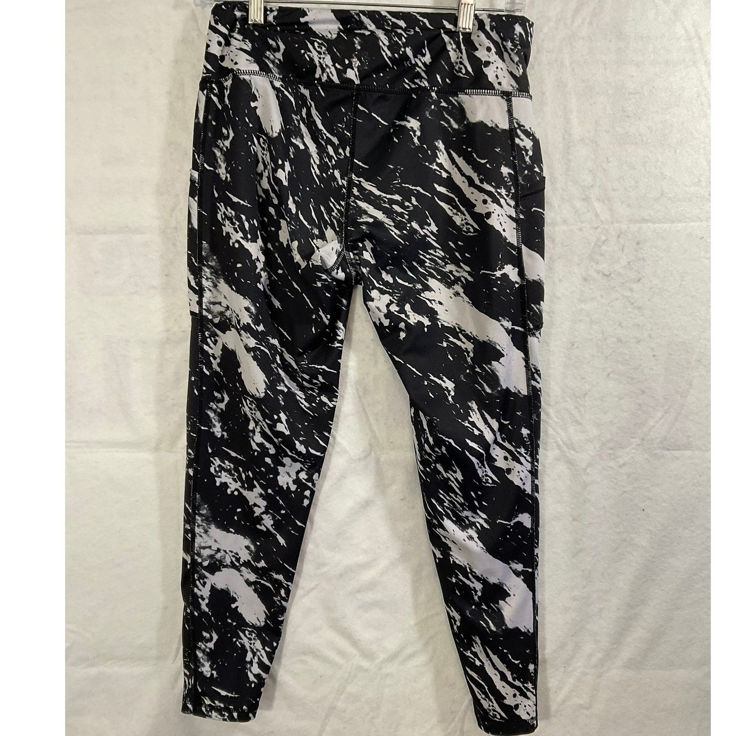 Pro Player Leggings Womens Med Black White Marble Splash Wicking Athletic Pants