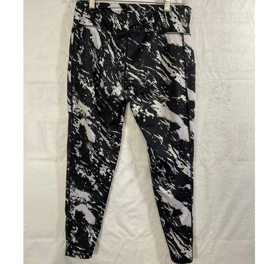 Pro Player Leggings Womens Med Black White Marble Splash Wicking Athletic Pants