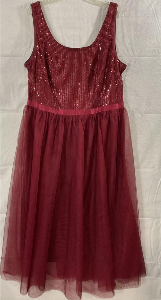 BERYLOVE Dress Womens 3XL Red Sequin Tulle Scoop Neck Maxi Formal Gown Wedding