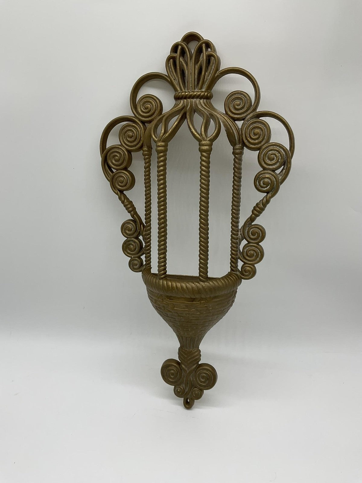 Gold Resin Wall Vase Large Scroll Woven Basket Planter Hanging Floral Decor MCM