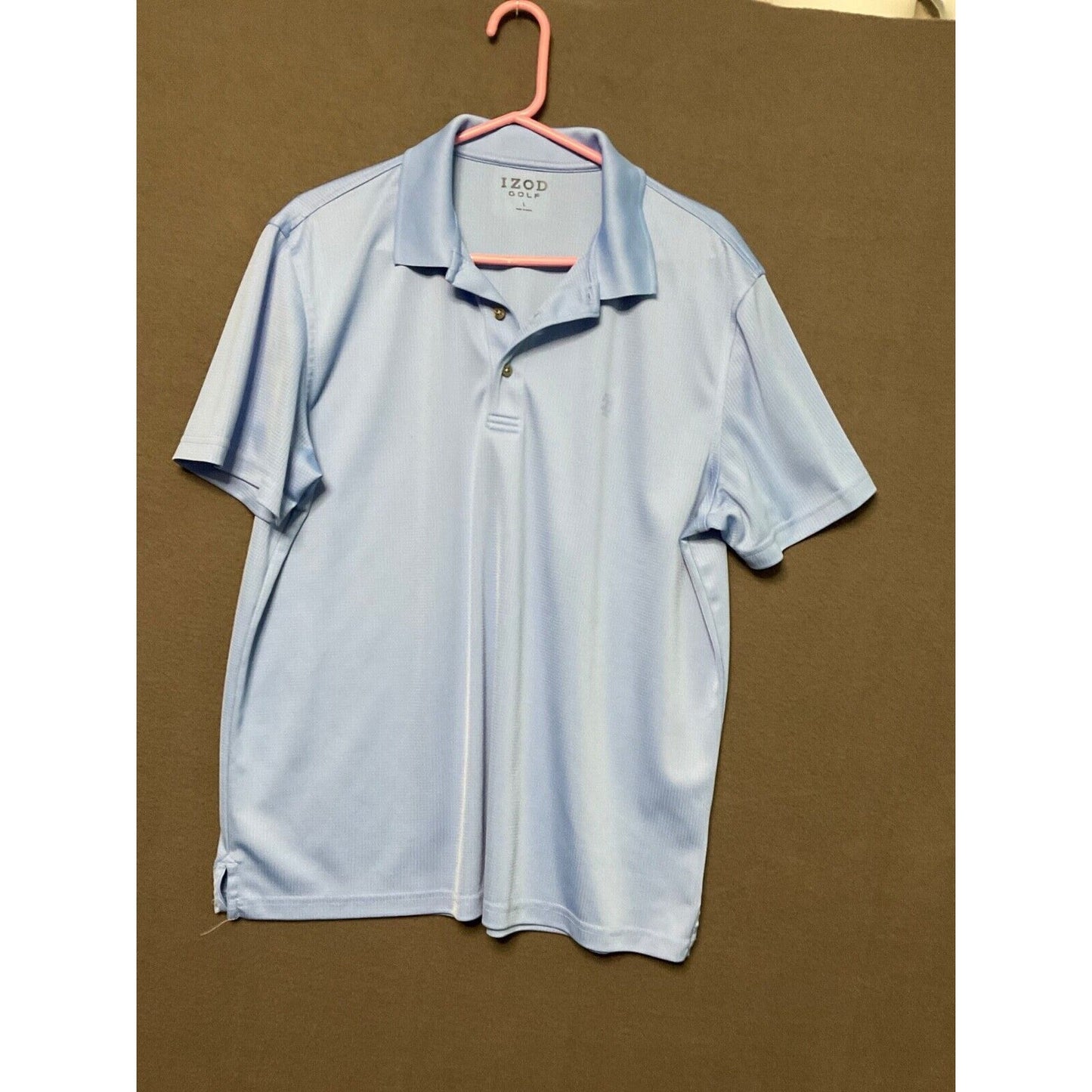 Izod Golf Polo Shirt Men Large Light Blue Check Logp Performance Casual Rugby