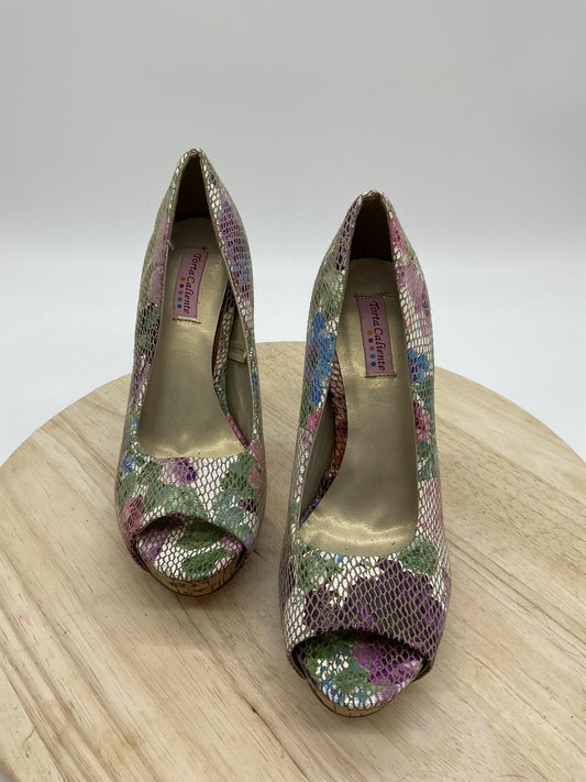Torta Caliente Shoes Womens Size 7 Multicolor Floral Peep Toe Platform Heels