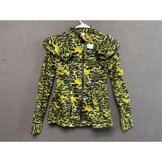 it's Fashion Green Camo Ruffle Zip Shirt Jacket Women's Small Cotton NWT