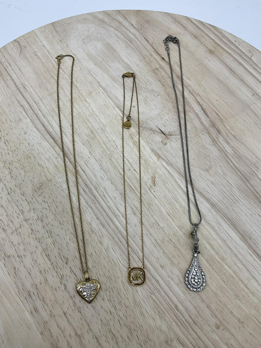 Lot 3 Mixed Brand Necklaces Gold Tone Heart Cross MK Teardrop Womens Jewelry