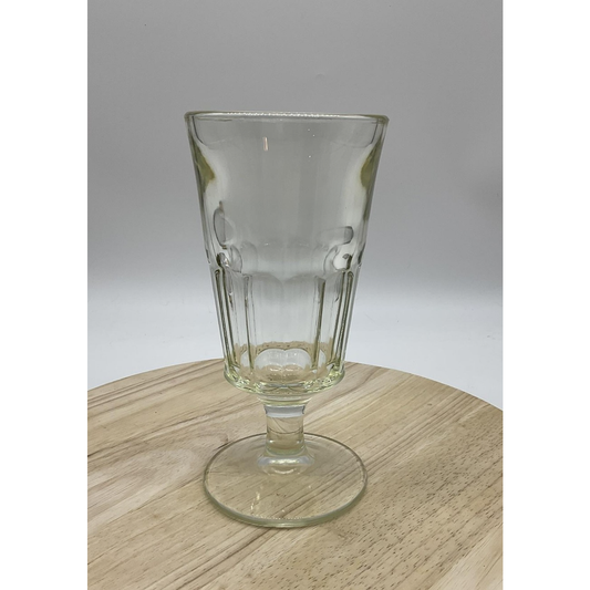 Pressed Glass Goblet Iced Tea Footed Clear Yellow Tint Paneled Flared Rim Heavy