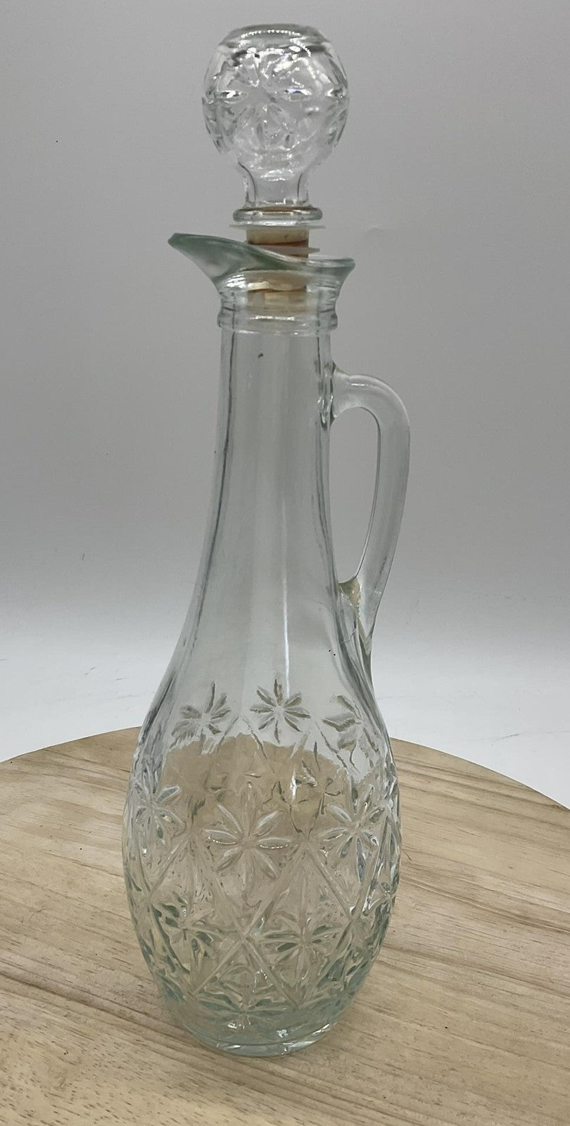 Clear Glass Decanter With Stopper Floral Starburst Handle Tabletop Decor Kitchen