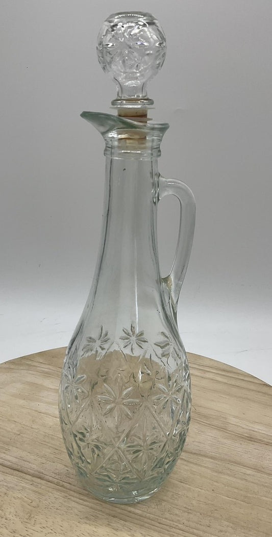 Clear Glass Decanter With Stopper Floral Starburst Handle Tabletop Decor Kitchen