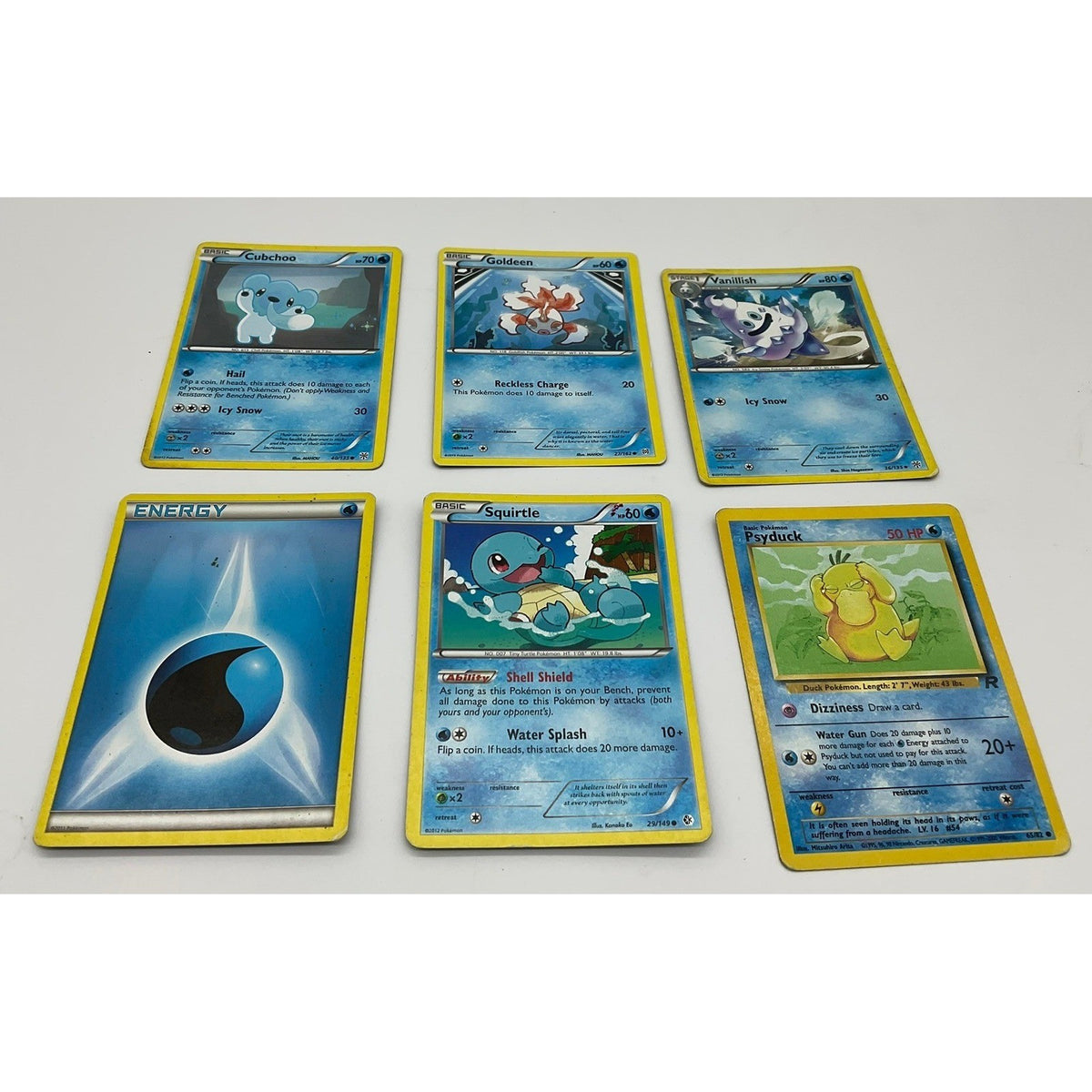 Pokemon Water Type Card Lot Squirtle Psyduck Goldeen Cubchoo Vanillish Energy