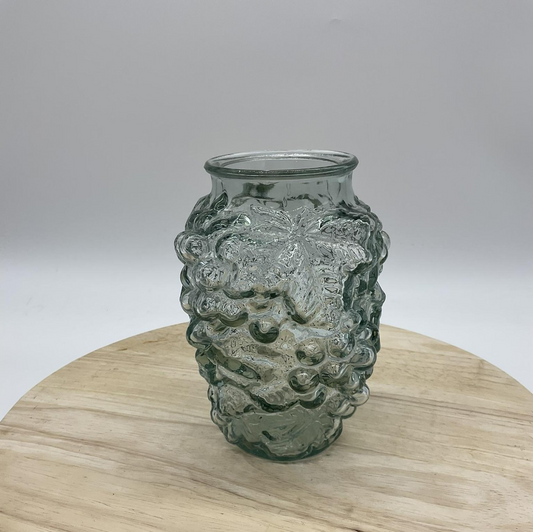 Textured Grapevine Clear Green Glass Vase Grape Leaf Raised Pattern Decor
