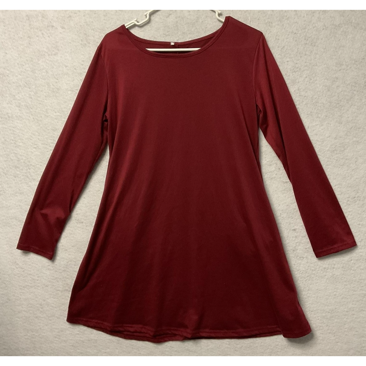 Shirt Womens M Burgundy Tunic Top Dress ALine Stretch Knit 3/4 Sleeve Scoop Neck