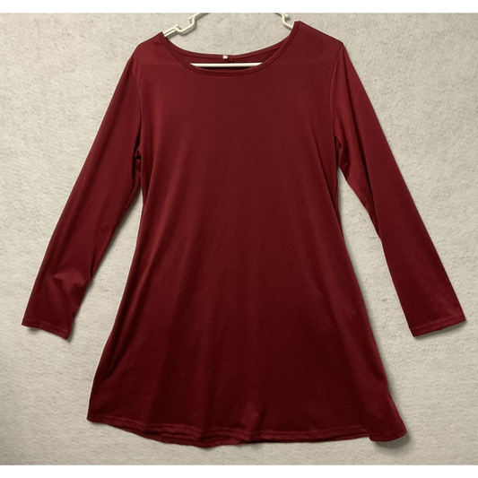 Shirt Womens M Burgundy Tunic Top Dress ALine Stretch Knit 3/4 Sleeve Scoop Neck