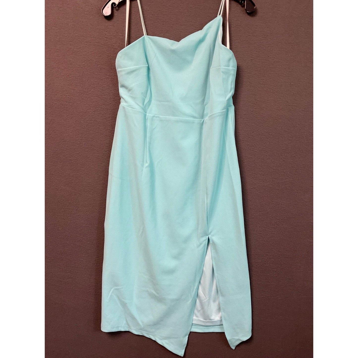 HOLIPICK Blue Bodycon Dress L Cowl Neck Sleeveless Slit Front Lined Cocktail NWT