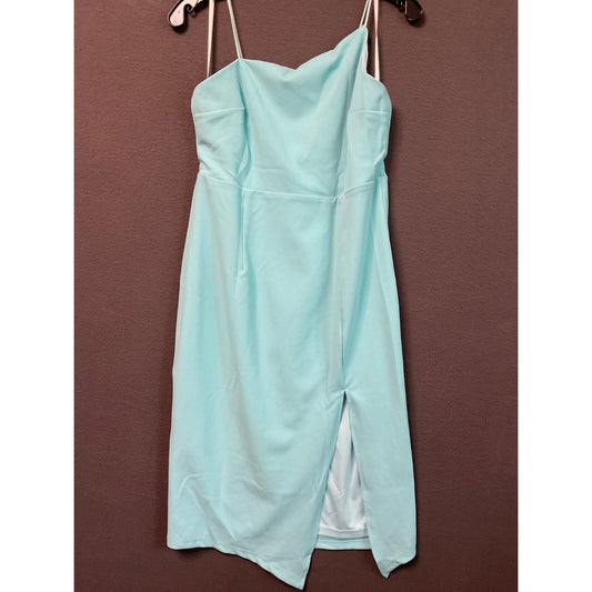 HOLIPICK Blue Bodycon Dress L Cowl Neck Sleeveless Slit Front Lined Cocktail NWT