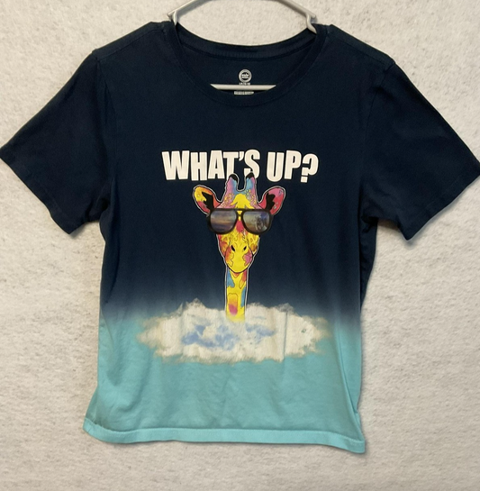 Wonder Nation Shirt Girls Large 10-12 Blue Ombre What's Up Giraffe Graphic Top