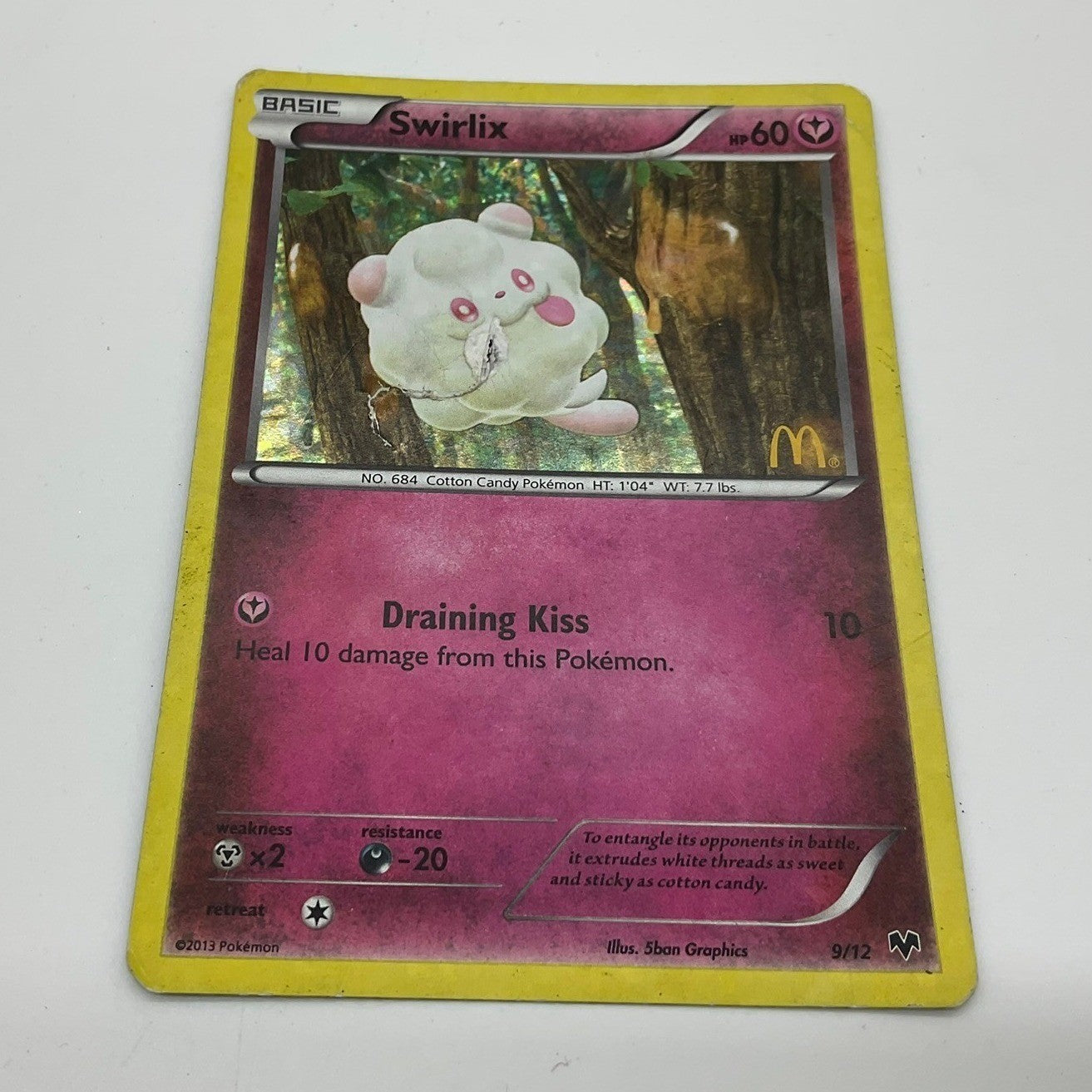 Pokemon Swirlix Trading Card Unisex Standard Pink 9/12 Holo McDonald's Promo