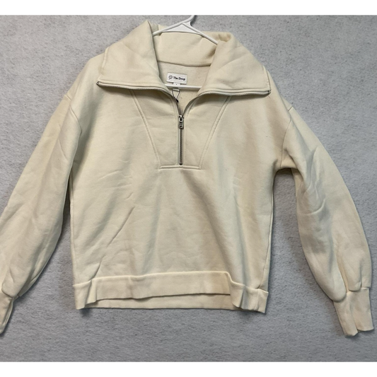 The Drop Sweatshirt Womens Small White Halen Half Zip Pullover Collared Fleece