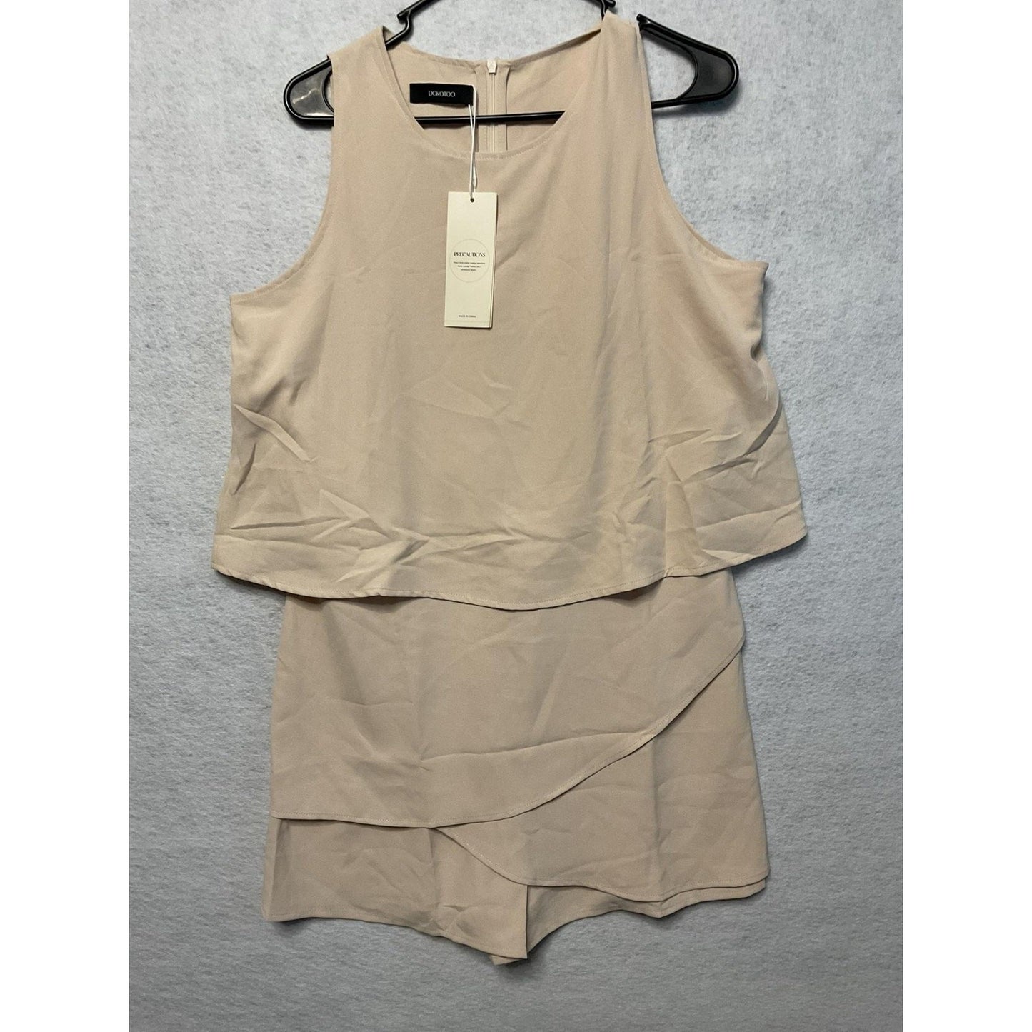 Dokotoo Romper Womens Large Beige Sleeveless Layered Tank Top Shorts Summer Chic