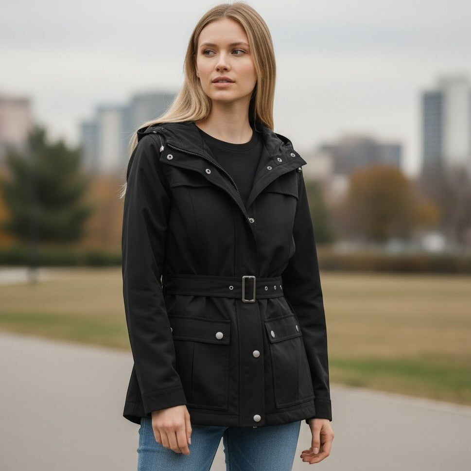J.Crew Field Jacket Women Medium Black Utility Hooded Canvas Anorak Coat