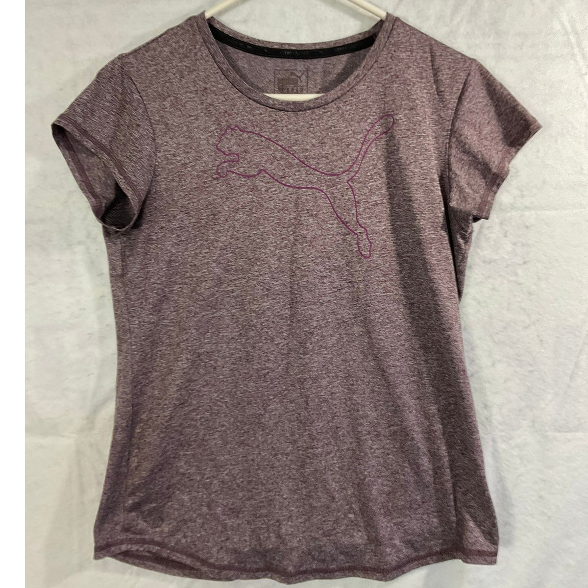 Puma T-Shirt Women Medium Purple Heathered Logo Short Sleeve Activewear Tee