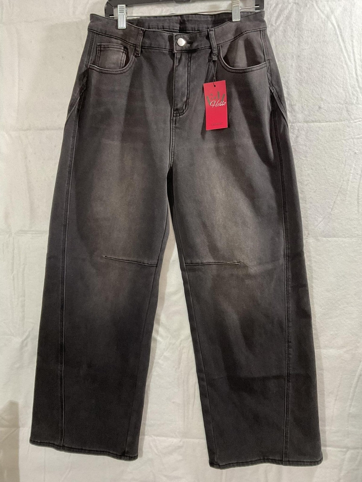 EMMIOL Jeans Womens 31 Gray High Rise Wide Leg Fleece Lined Denim Pants Winter