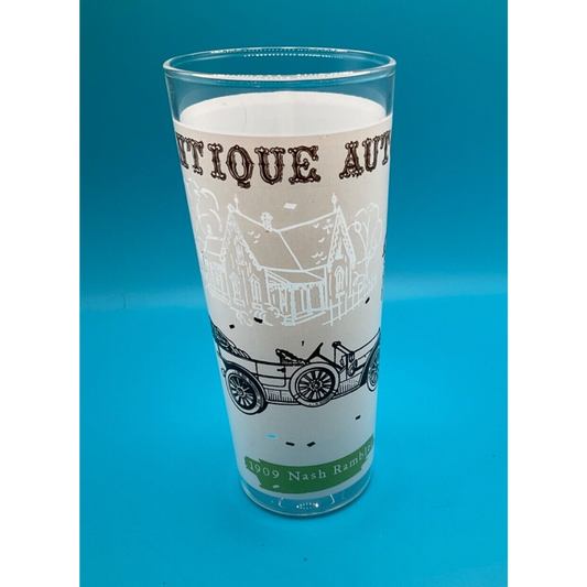 Vintage Barware:6.5" Highball Glass 1909 Nash Rambler Antique Auto Design Retro
