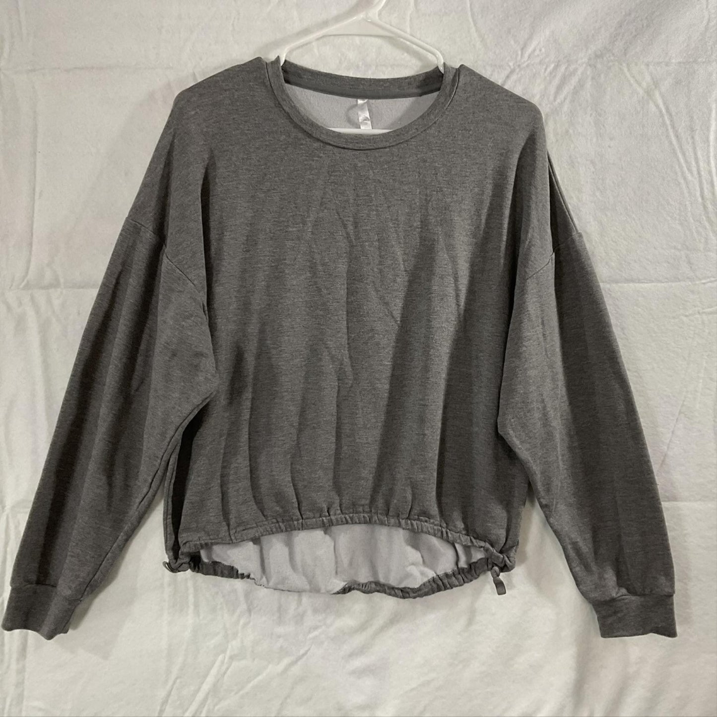 Fabletics Sweatshirt Womens Large Gray Drawstring Hem Pullover Crewneck Top