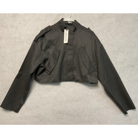 bhampton The Drop Jacket Womens Medium Gray Cropped Military Moto Pockets Zip UP