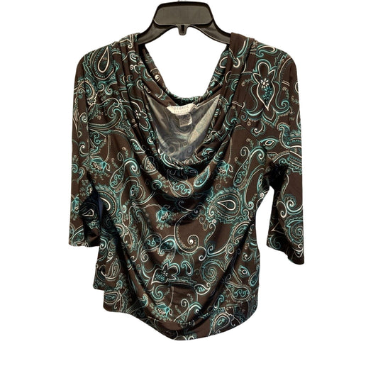 George Stretch Size Large Abstract Floral Top 3/4 Sleeve Low Round Neck Stretchy
