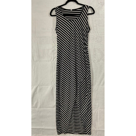 Maxi Dress Women Large Black White Striped Racerback Tulip Hem Gown