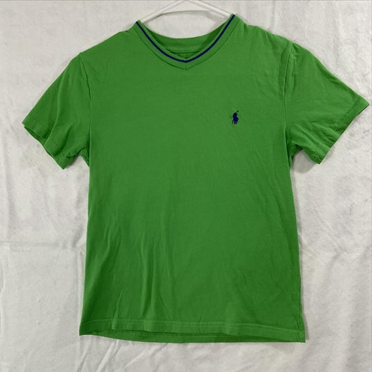 Polo Ralph Lauren Shirt Boys 8 Green V Neck Logo Short Sleeve Tee Tagless Jersey