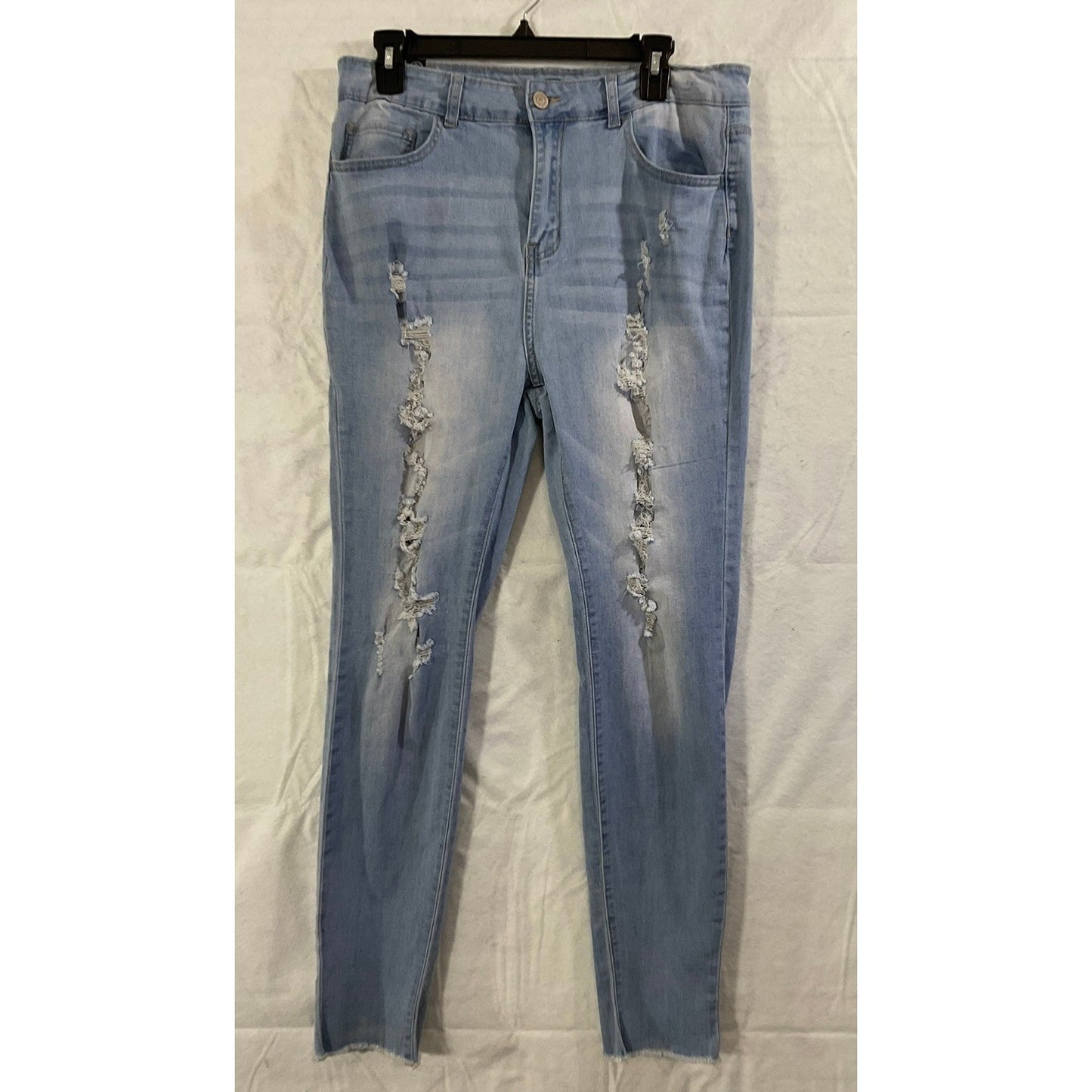 Vibrant MiU Skinny Jeans Womens 13 Light Blue Distressed Ripped Raw Hem Denim