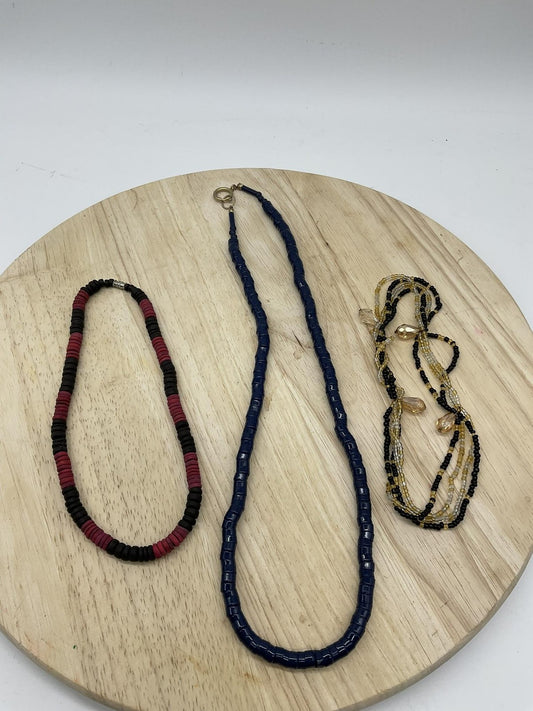 Lot 3 Beaded Necklace Womens Multicolor Layered Blue Black Yellow Jewelry Set