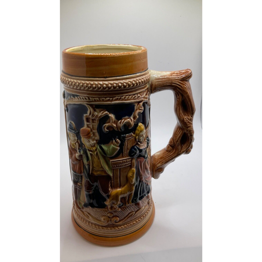 Collectible  Intricate Ceramic Bavarian Beer Mug, Woman & Dog Design, 8 Inches
