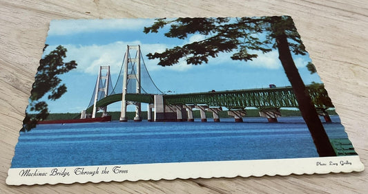 Vintage Mackinac Bridge Color Lithograph Postcard 5.5x3.5 In