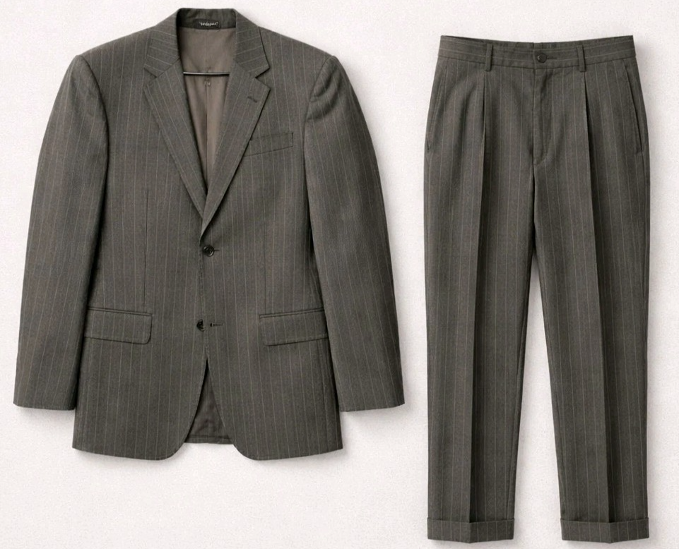 VTG Hugo Boss Suit Men 44L Gray Wool Cashmere Pinstripe Designer Pants 37x30 USA