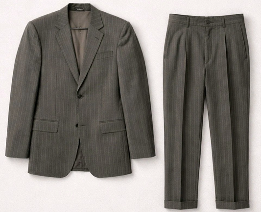 VTG Hugo Boss Suit Men 44L Gray Wool Cashmere Pinstripe Designer Pants 37x30 USA