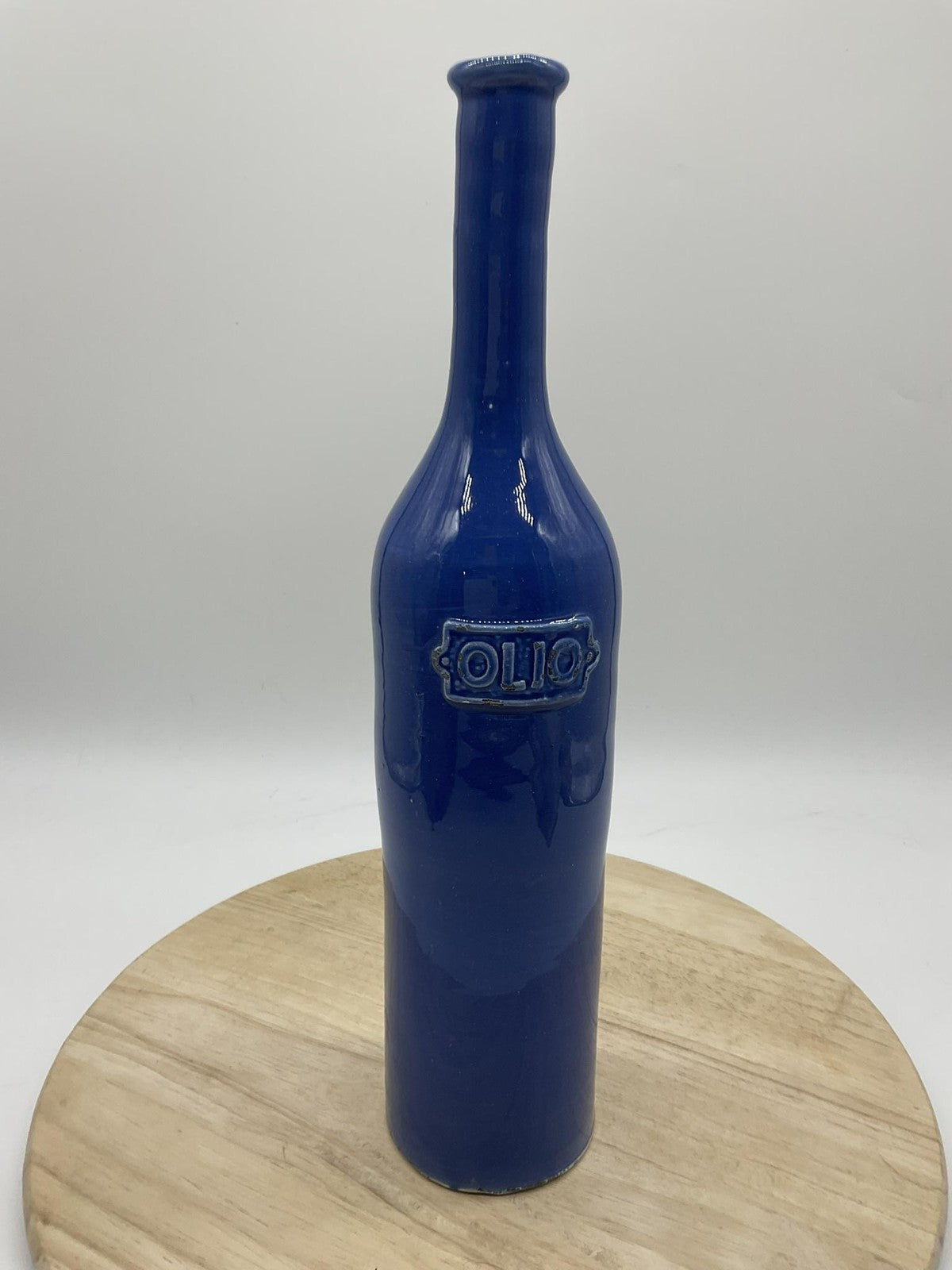 Horchow Blue Stoneware Olio Bottle Made In Italy Tall Kitchen Decor Display