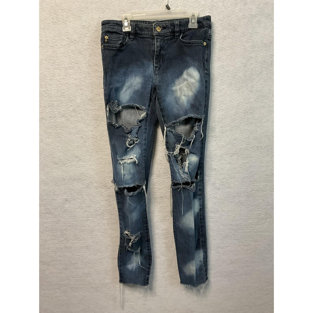 Michael Kors Jeans Womens 2 Blue Distressed Ripped Skinny Raw Hem Stretch Denim