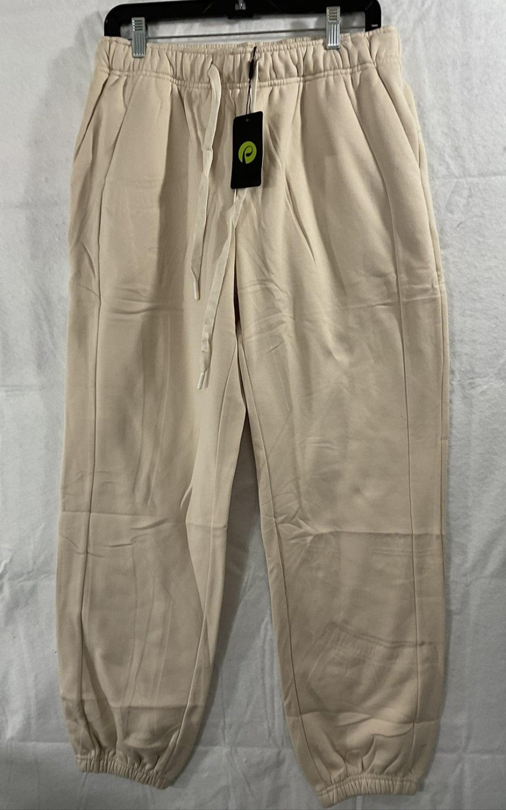 PINSPARK Pants Womens L Beige Fleece Lined Sweatpants Jogger Drawstring Pockets