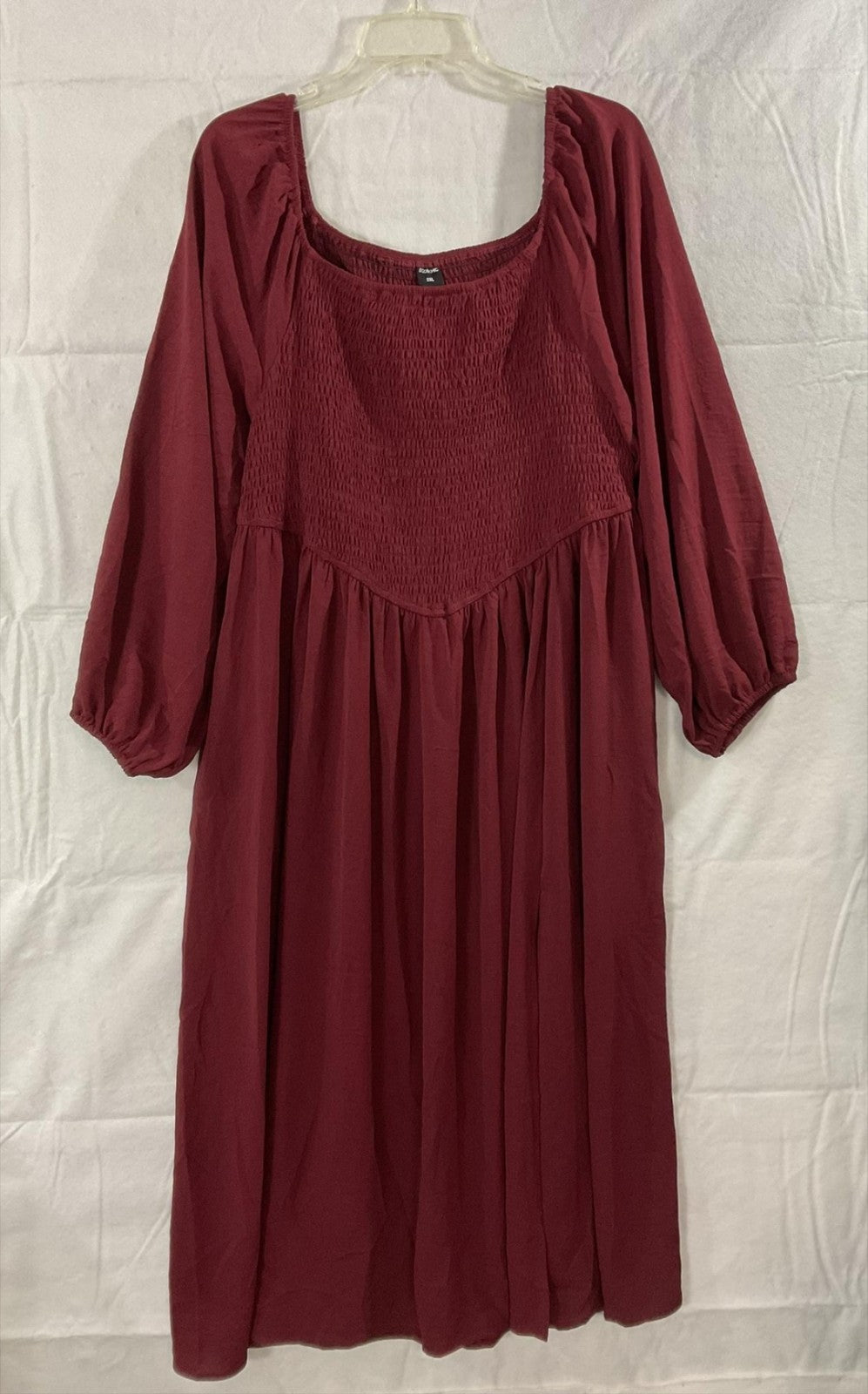 SCOMCHIC Dress Womens 2XL Red Smocked Square Neck Puff Sleeve Fit Flare Midi