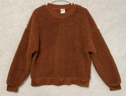 Secret Treasures Sweater Womens Small Brown Sherpa Fleece Pullover Cozy Lounge