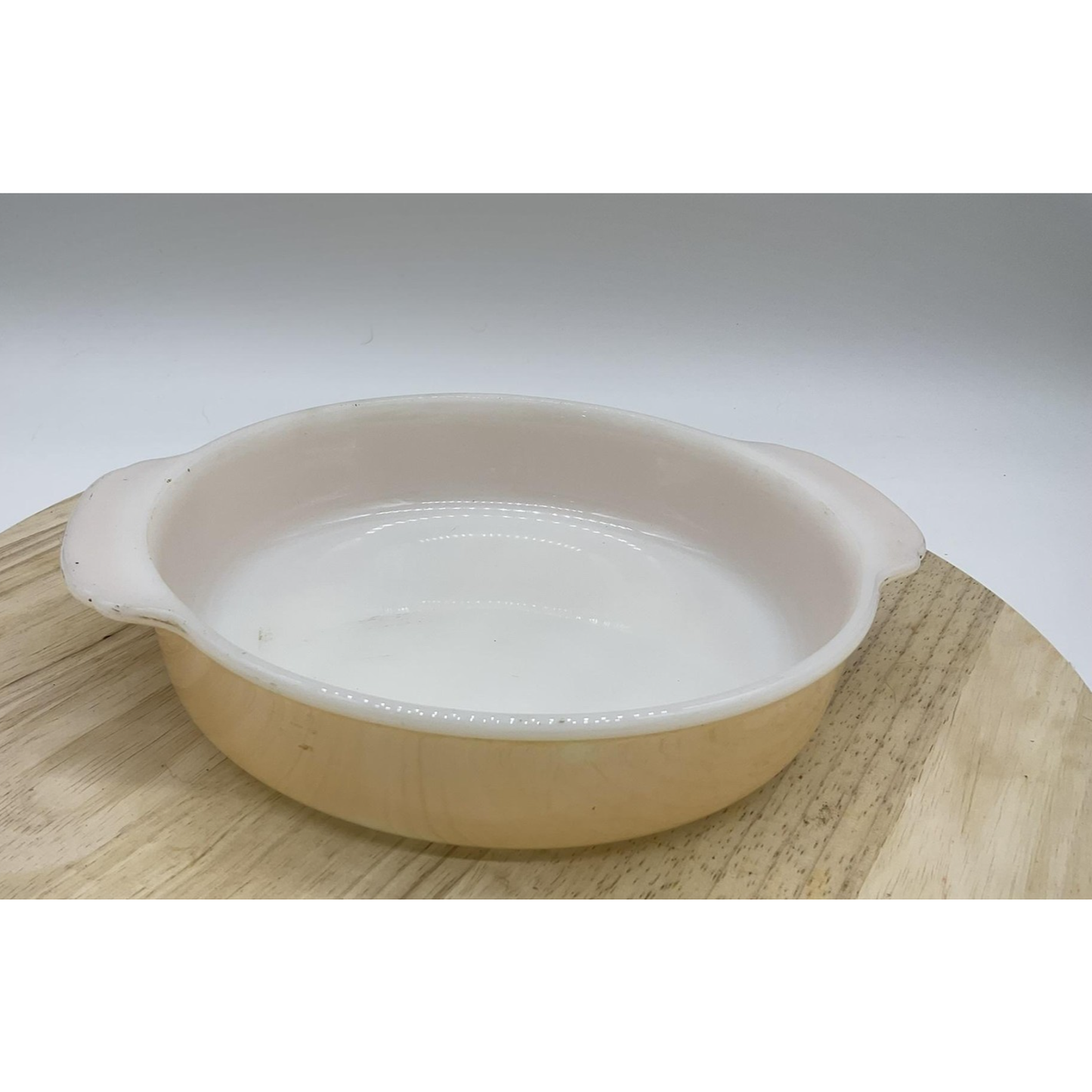 Vintage 8.5 A.H. Fire King Peach Lustre Round Casserole Dish Reverse Logo 450 US