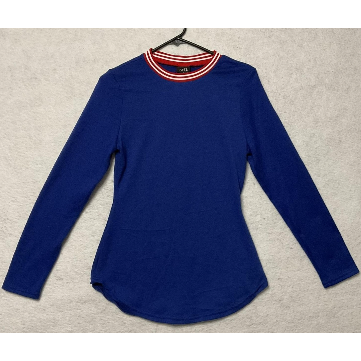 Rue21 Shirt Womens Medium Blue Long Sleeve Ringer Crewneck Slim Stretch Top