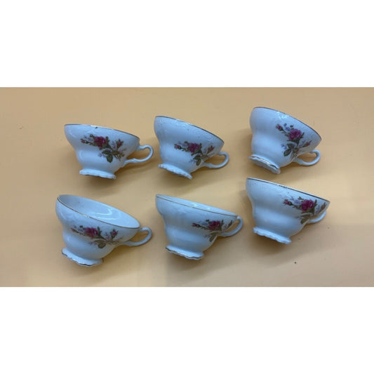 Vintage Japan Pink Roses Gold Trimmed Footed Teacups Set of 6 Cottage Core