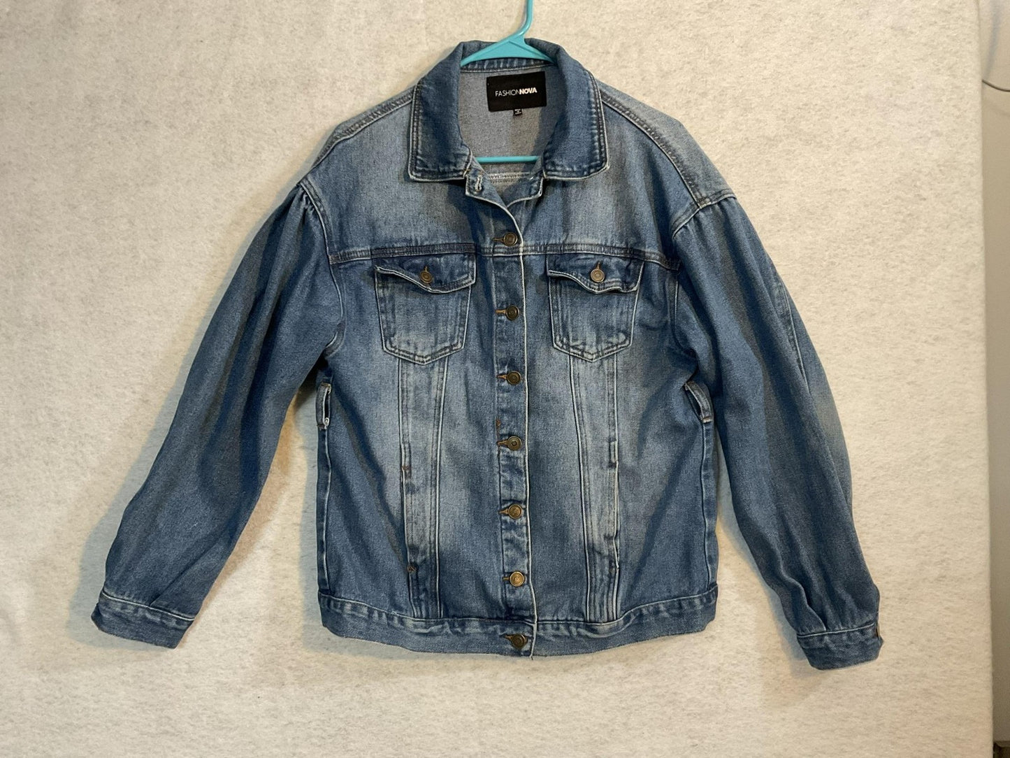 Fashion Nova Jacket Womens Medium Blue Denim Button Front Collared Pockets